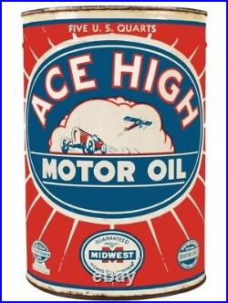 Ace High Motor Oil Can Shaped DIECUT NEW 28 Tall Sign USA STEEL XL Size 7 lbs