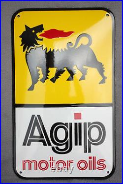 Agip Motor Oils Schild Enamel sign Emailschild ECHTE Emaille 30 x 50 cm