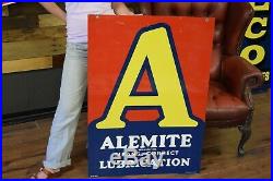Alemite Pennsylvania Motor Oil Sign Double Sided tin ORIGINAL Gas Station Adv