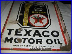 Antique Dbl Texas Texaco Motor Gas Oil Porcelain Art Advertising Display Sign