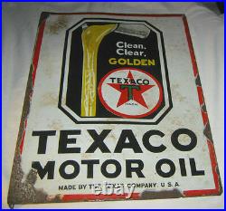 Antique Dbl Texas Texaco Motor Gas Oil Porcelain Art Advertising Display Sign