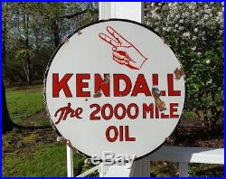 Antique Double-Sided Porcelain KENDALL MOTOR OIL 2000 Mile Sign 24