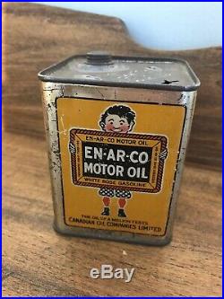 Antique Enarco Coin Bank, Motor Oil Tin Can White Rose Sign Cans Gas Signs