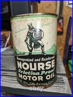 Antique Nourse Motor Oil Green Metal Can 1 Quart Kansas City MO Viking