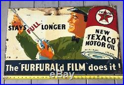 Antique ORIGINAL 1936 Texaco Furfurald Film Motor Oil Metal Tin Sign 30x 18