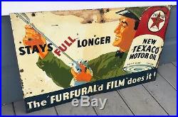 Antique ORIGINAL 1936 Texaco Furfurald Film Motor Oil Metal Tin Sign 30x 18
