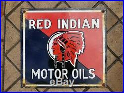 Antique Red Indian Motor Oil Porcelain Enamel Sign Vintage Gas American Indian