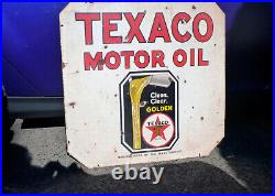 Antique Texaco Motor Oil Clean Clear Golden Porcelain Sign 30x30 2-Sided