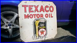 Antique Texaco Motor Oil Clean Clear Golden Porcelain Sign 30x30 2-Sided