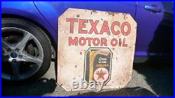 Antique Texaco Motor Oil Clean Clear Golden Porcelain Sign 30x30 2-Sided