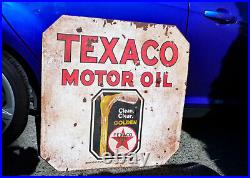 Antique Texaco Motor Oil Clean Clear Golden Porcelain Sign 30x30 2-Sided