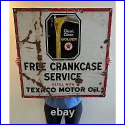 Antique Texaco Motor Oil Free Crankcase Service Porcelain Sign 30 x 30 Vintage