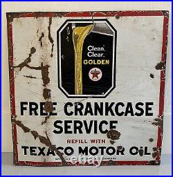 Antique Texaco Motor Oil Free Crankcase Service Porcelain Sign 30 x 30 Vintage