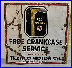 Antique Texaco Motor Oil Free Crankcase Service Porcelain Sign 30 x 30 Vintage