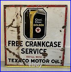 Antique Texaco Motor Oil Free Crankcase Service Porcelain Sign 30 x 30 Vintage