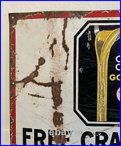 Antique Texaco Motor Oil Free Crankcase Service Porcelain Sign 30 x 30 Vintage