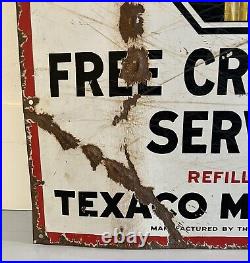 Antique Texaco Motor Oil Free Crankcase Service Porcelain Sign 30 x 30 Vintage