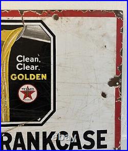 Antique Texaco Motor Oil Free Crankcase Service Porcelain Sign 30 x 30 Vintage