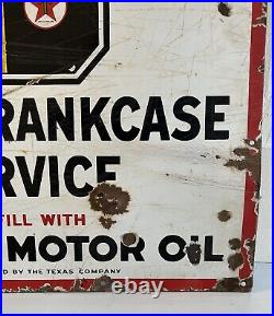 Antique Texaco Motor Oil Free Crankcase Service Porcelain Sign 30 x 30 Vintage