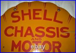 Antique USA Dbl Sided 1931 Shell Oil Gas Petroleum Motor Chassis Porcelain Sign