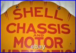 Antique USA Dbl Sided 1931 Shell Oil Gas Petroleum Motor Chassis Porcelain Sign