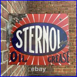 Antique Vintage c1920s Sternol Motor Oil Grease x2 Sided Enamel Advertising Sign