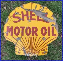 Antique Vtg 20s-30s SHELL MOTOR OIL Double Sided 24 Porcelain Gas Station Sign