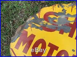 Antique Vtg 20s-30s SHELL MOTOR OIL Double Sided 24 Porcelain Gas Station Sign
