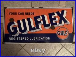 Antique-barn Find Look Gulf Gasoline Gulfflex Motor Oil Dealer Sales Sign