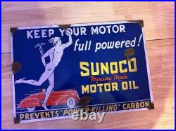 Antique style porcelain look Sunoco Mercury Made Motor Oil Dealer Sales Sign