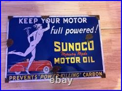 Antique style porcelain look Sunoco Mercury Made Motor Oil Dealer Sales Sign