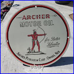 Archer Motor Oil Porcelain Gas & Oil Station Garage Man Cave Sign