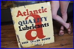Atlantic Gasoline Motor Oil Original tin 2 sided Early Gas Station Sign