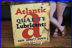 Atlantic Gasoline Motor Oil Original tin 2 sided Early Gas Station Sign