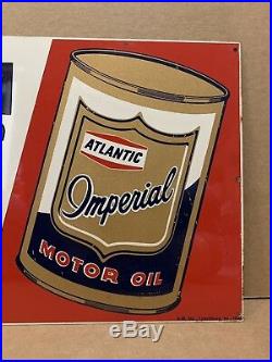Atlantic Imperial Motor Oil Vintage Metal Sign Can Garage NOS Gas Garage Pump 2