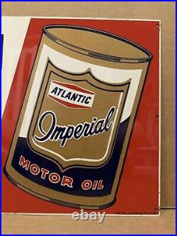 Atlantic Imperial Motor Oil Vintage Metal Sign Can Garage NOS Gas Garage Pump 2