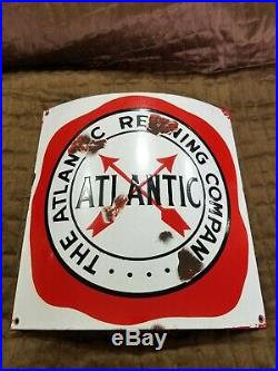Atlantic Motor Oil Curved Porcelain Gas Pump Plate Sign Advertising Gas Oil