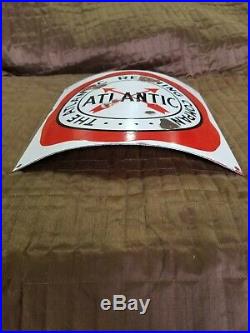 Atlantic Motor Oil Curved Porcelain Gas Pump Plate Sign Advertising Gas Oil