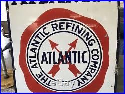 Atlantic Motor Oil Porcelain Sign, Gas And Oil, Chevrolet And Ford