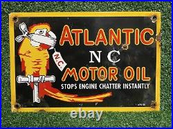 Atlantic Motor Oil Vintage Porcelain Sign Stops Engine Chatter Gas Service Bird