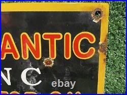 Atlantic Motor Oil Vintage Porcelain Sign Stops Engine Chatter Gas Service Bird