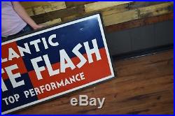 Atlantic Motor Oil White Flash Sign Gas Station Early Advertising 1930's Tin
