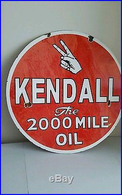 Big 30 Inch 2 Sided Porcelain Kendall Motor Oil Sign