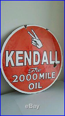 Big 30 Inch 2 Sided Porcelain Kendall Motor Oil Sign