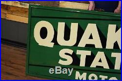 Big Vintage Quaker State Motor Oil Gas Station 72 Metal Sign Wood framed back