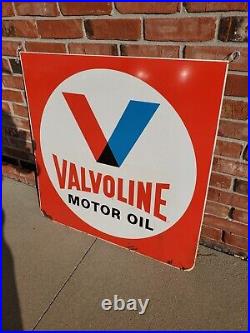 C. 1950s Original Vintage Valvoline Motor Oil Sign Metal 2 Sided Gas Chevy GM