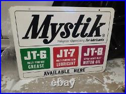 C. 1960s Original Vintage Mystik Motor Oil Sign Lubricants Gas Dealer Double Side