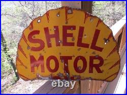 C1930's Shell Motor Oil 25 Metal Porcelain Double-Sided Sign C1930's Shell Motor Oil 25 Metal Porcelain Double-Sided Sign