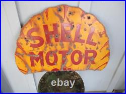 C1930's Shell Motor Oil 25 Metal Porcelain Double-Sided Sign C1930's Shell Motor Oil 25 Metal Porcelain Double-Sided Sign