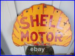 C1930's Shell Motor Oil 25 Metal Porcelain Double-Sided Sign C1930's Shell Motor Oil 25 Metal Porcelain Double-Sided Sign
